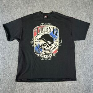 Lucky 13 Apparel Dapper Skull Bowler Hat Barber Graphic T-Shirt Black Mens XL